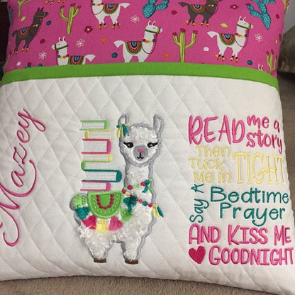 Llama with books Fringed tassel reading alpaca applique machine embroidery designs