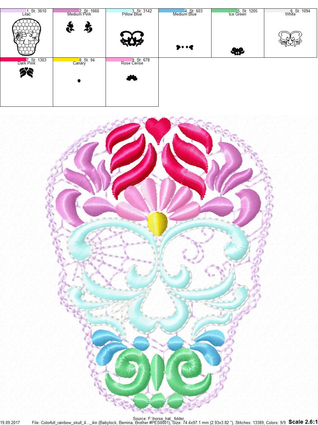 Sugar Skull calavera feltie mini machine embroidery designs felt outline