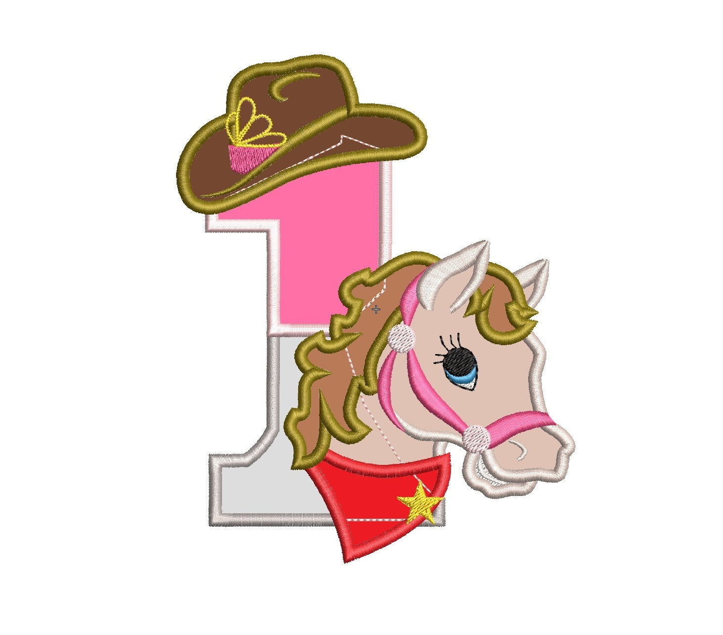 Cowgirl Birthday Number 1 One Applique Embroidery 5" 6" 7" | PES DST JEF | Artapli