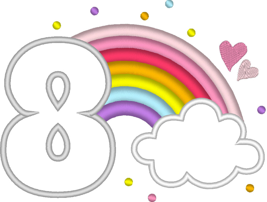 Rainbow Birthday Number 8 Eight Applique Embroidery 4" 5" 6" 7" | PES DST JEF | Artapli