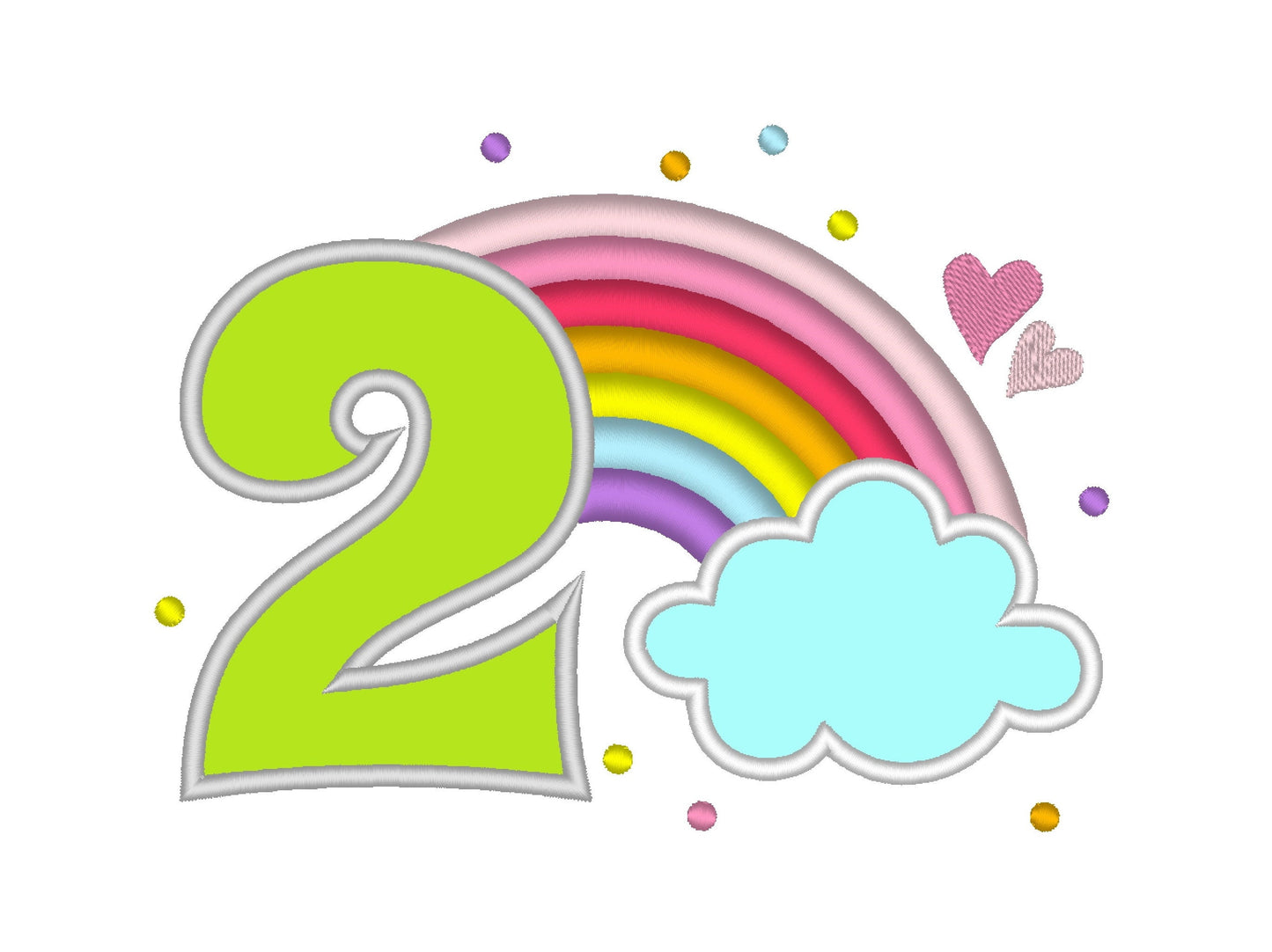 Rainbow in Cloud Birthday Number Two – Sizes 4" 5" 6.5" 7" Digital Embroidery File | Artapli
