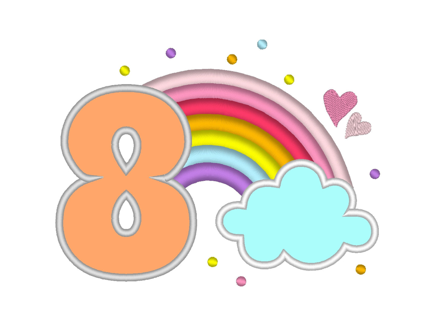 Rainbow Birthday Number 8 Eight – Sizes 4" 5" 6" 7" Digital Embroidery File | Artapli
