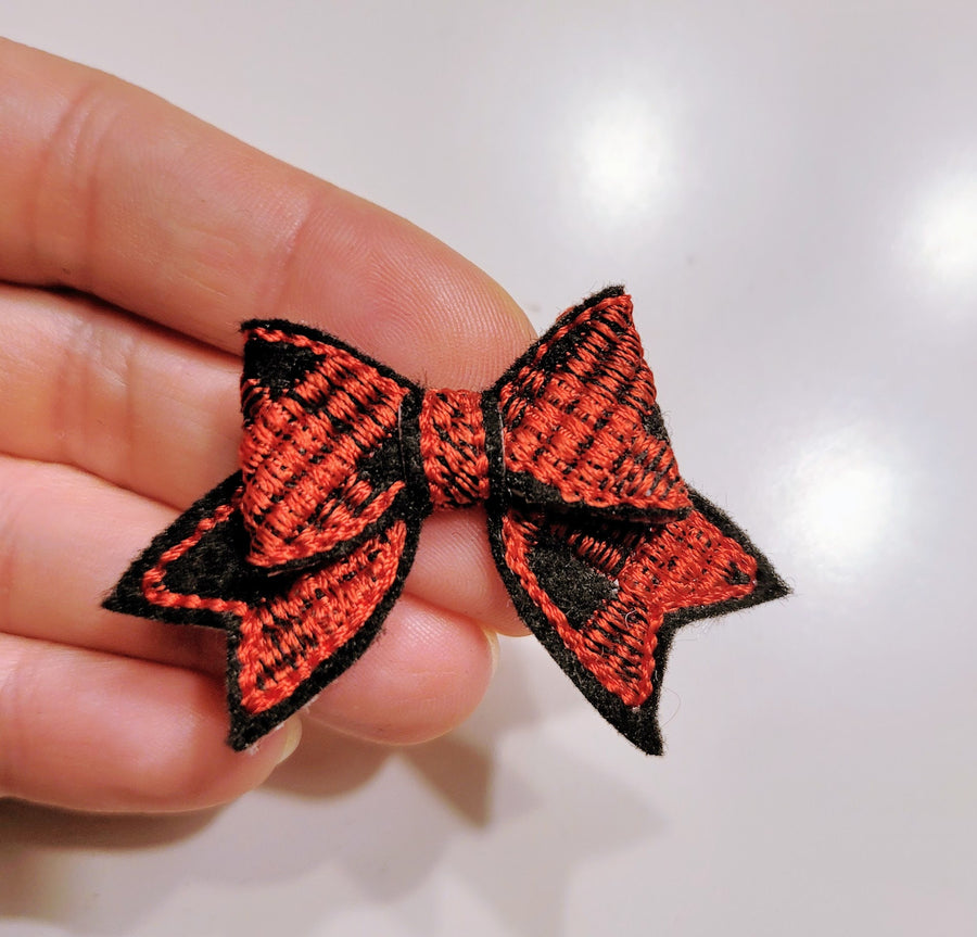 Plaid gingham Checked Christmas bow machine embroidery felt feltie design Christmas decoration feltie