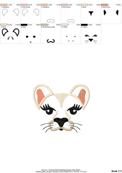 Lioness face applique machine embroidery designs applique lion embroidery lion girl head multiple sizes INSTANT DOWNLOAD cute wild animal