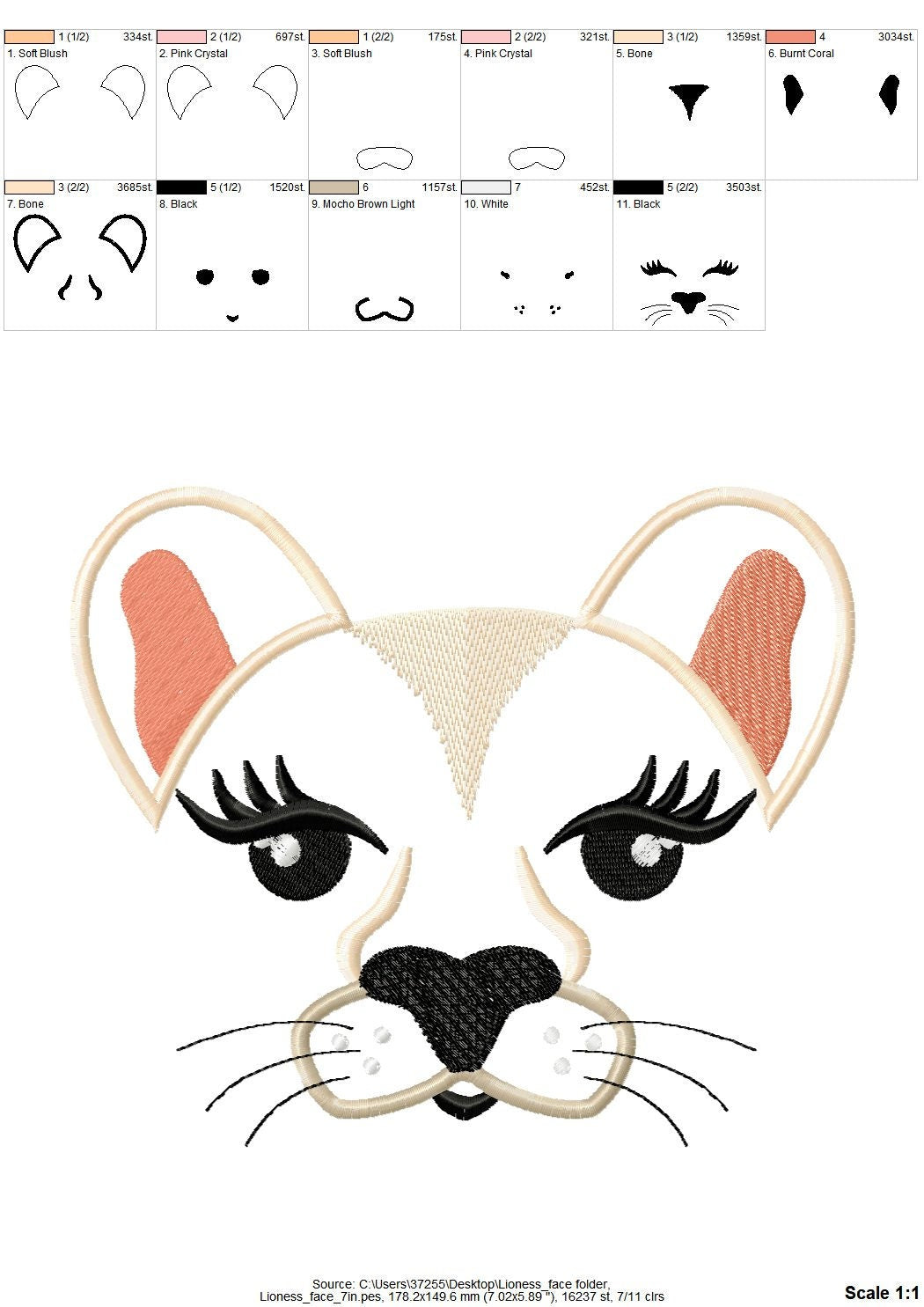 Lioness face applique machine embroidery designs applique lion embroidery lion girl head multiple sizes INSTANT DOWNLOAD cute wild animal