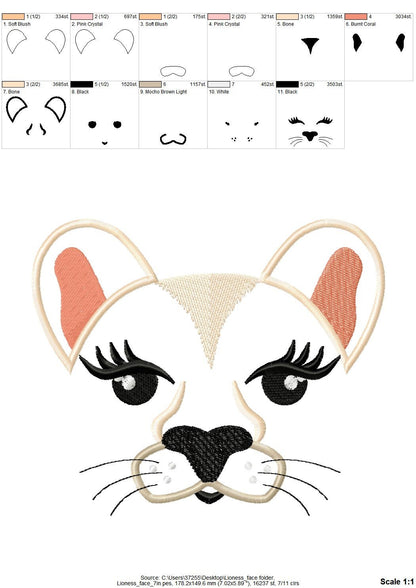 Lioness face applique machine embroidery designs applique lion embroidery lion girl head multiple sizes INSTANT DOWNLOAD cute wild animal