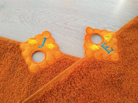 Monogram fringe towel topper bath towel hanging hole In The Hoop machine embroidery designs ITH project towel hanger whole alphabet A-Z incl