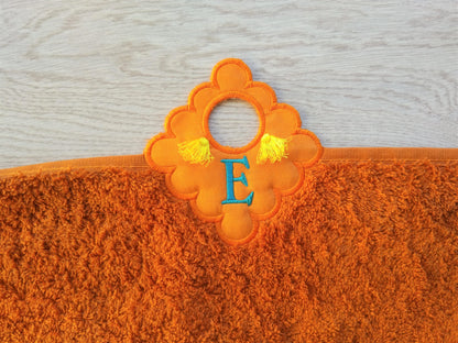 Monogram fringe towel topper bath towel hanging hole In The Hoop machine embroidery designs ITH project towel hanger whole alphabet A-Z incl