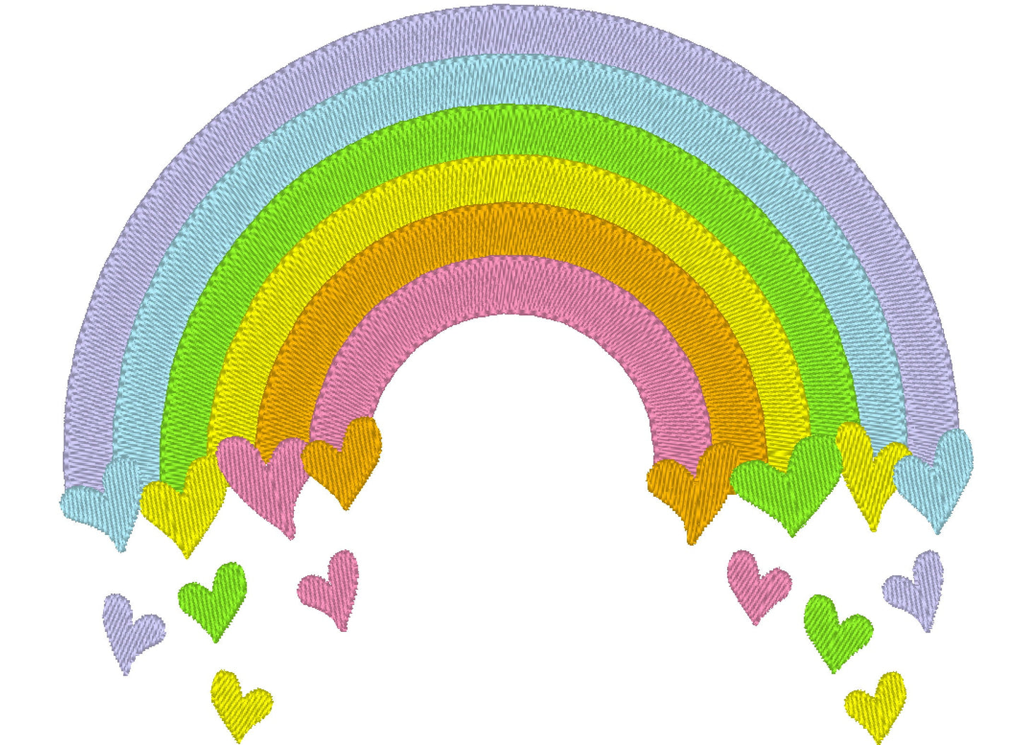 Mini Rainbow fill stitch solid stitch rainbow outline light stitch kids machine embroidery designs rainbow falling hearts