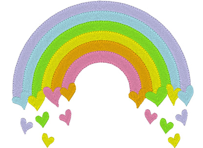 Mini Rainbow fill stitch solid stitch rainbow outline light stitch kids machine embroidery designs rainbow falling hearts