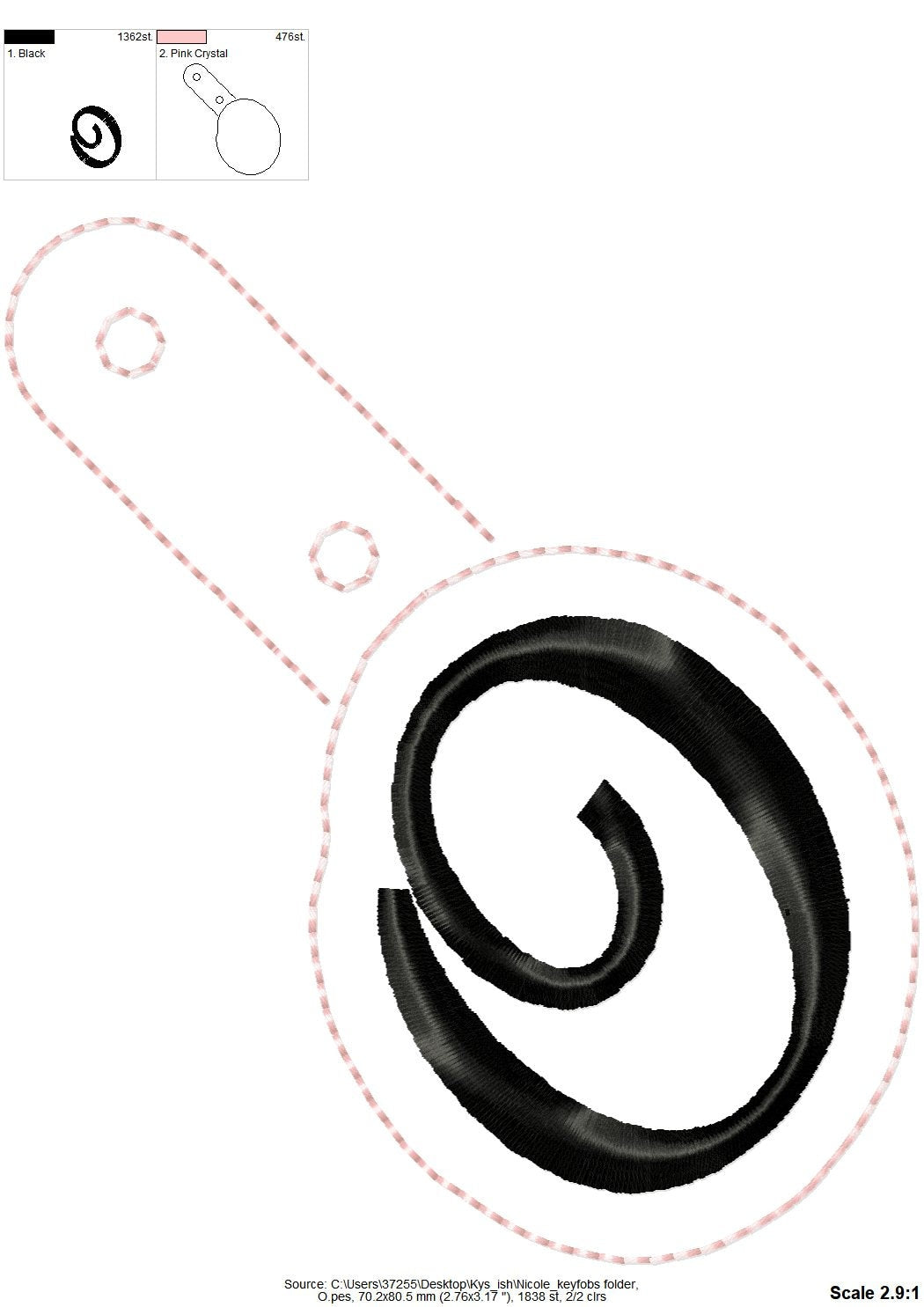 Monogram Keychain Nicole ITH – Girl embroidery design by Artapli