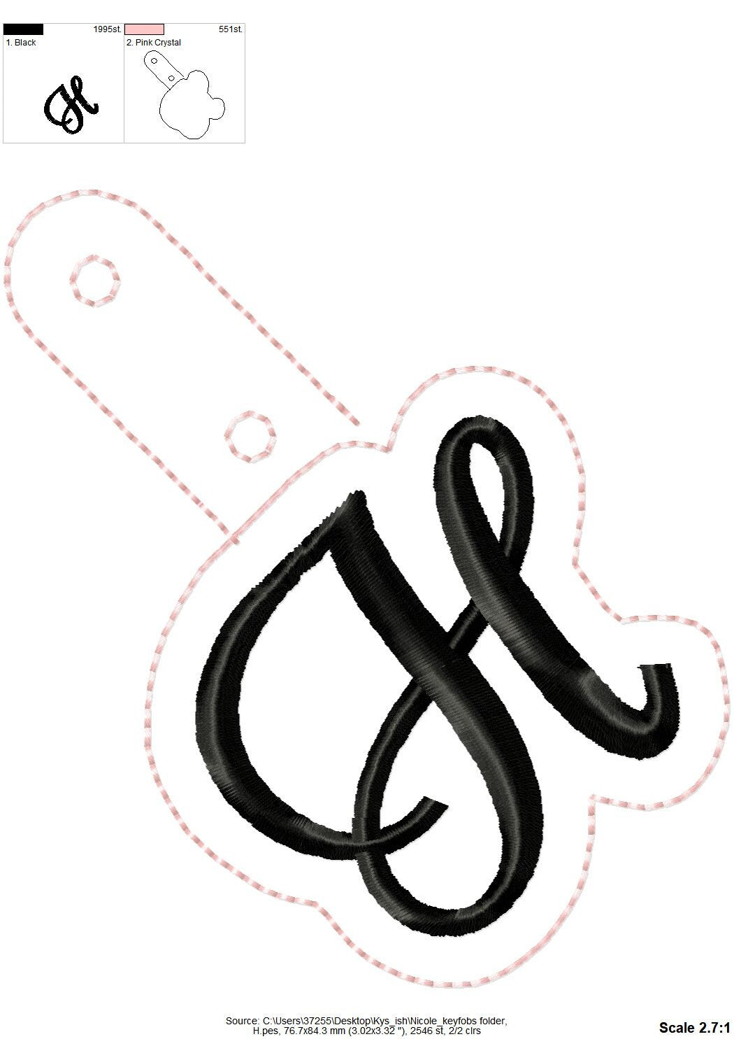 Monogram Keychain Nicole ITH – Sizes 3" 4" BX Digital Font File | Artapli