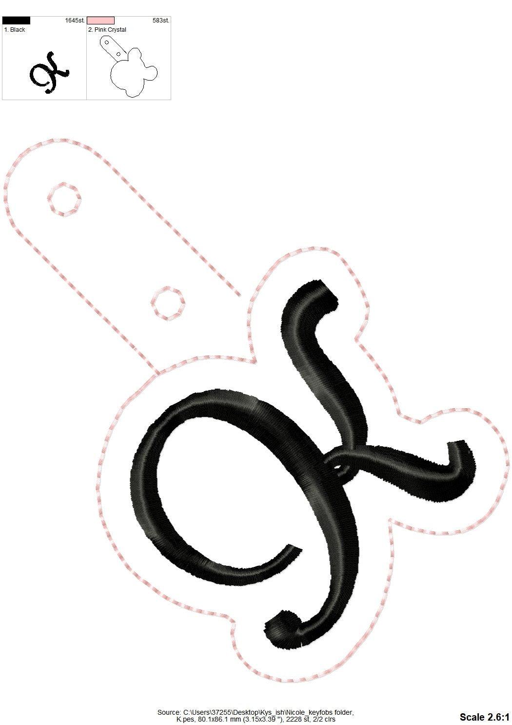 Monogram Keychain Nicole ITH – Alphabet machine embroidery design by Artapli