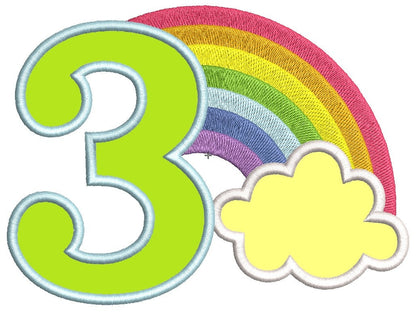 Rainbow in Cloud Birthday Number 3 Three – Sizes 4" 5" 6" 7" 8" 10" Digital Embroidery File | Artapli