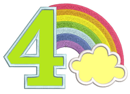 Rainbow in Cloud Birthday Number Four – Sizes 4" 5" 6" 7" 8" 10" Digital Embroidery File | Artapli
