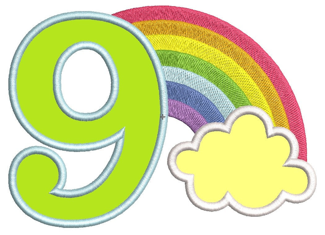 Rainbow Number Nine – Sizes 4" 5" 6" 7" 8" 10" Digital Embroidery File | Artapli