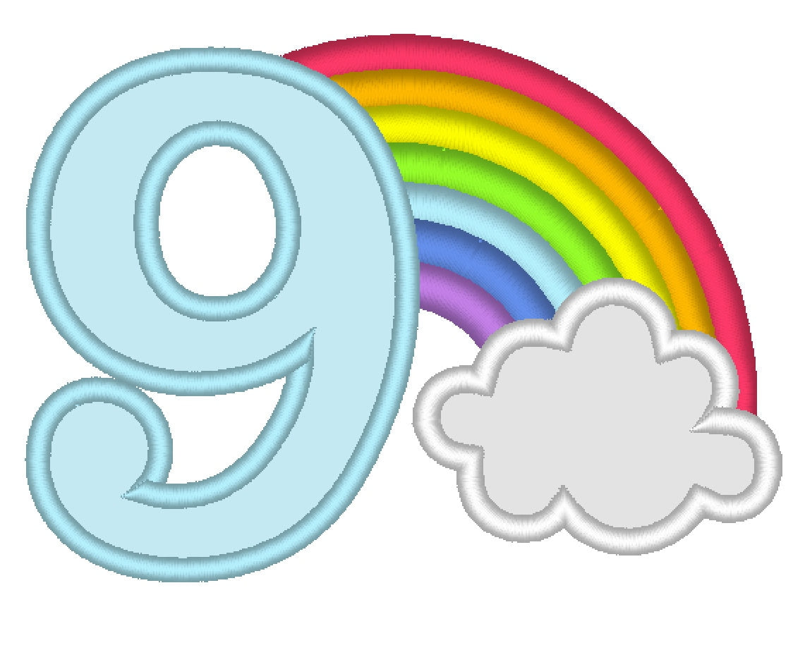 Rainbow Number Nine Applique Embroidery 4" 5" 6" 7" 8" 10" | PES DST JEF | Artapli