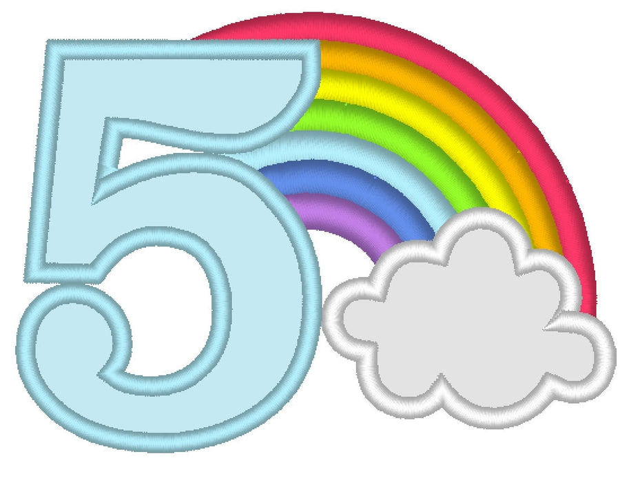 Rainbow in Cloud Birthday Number 5 Five Applique Embroidery 4" 5" 6" 7" 8" 10" | PES DST JEF | Artapli