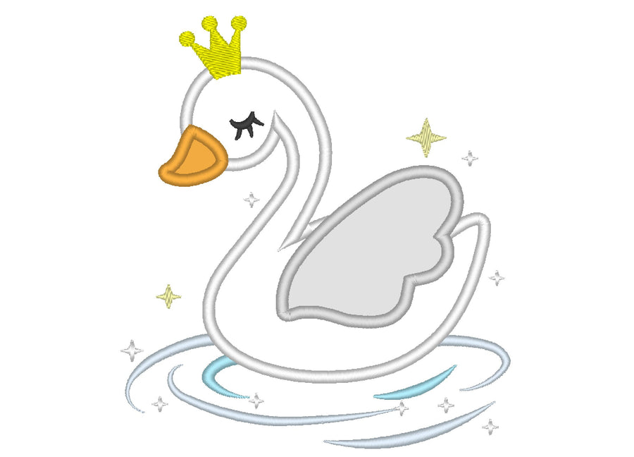 Little Swan Princess Applique Embroidery 4" 4.5" 5" 5.5" 6" 7" | PES DST JEF | Artapli