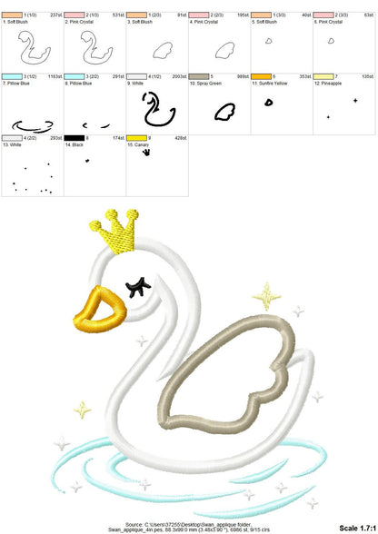 Little Swan Princess – Sizes 4" 4.5" 5" 5.5" 6" 7" Digital Embroidery File | Artapli
