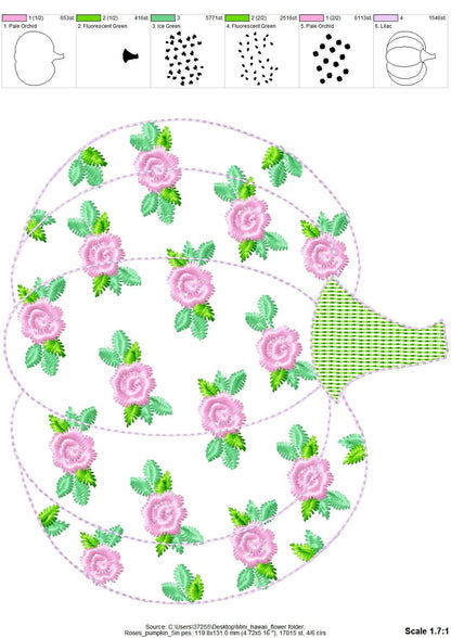 Free edge raggedy Rose Floral Pumpkin machine embroidery applique designs size 4, 5, 6, 8 inches Thanksgiving fall autumn embroidery