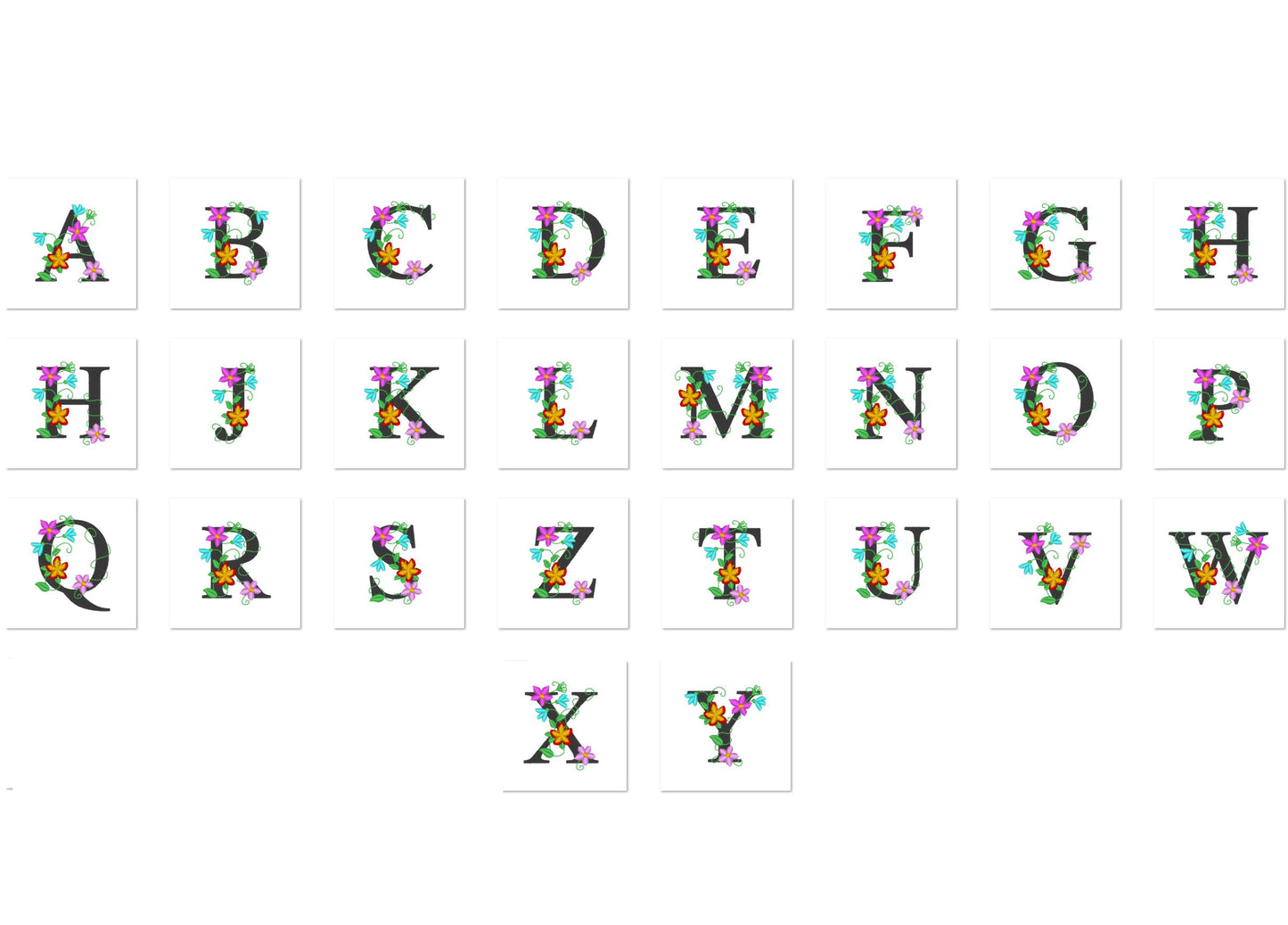 Floral whole alphabet mini small monogram lace swirl flowers block font Font machine embroidery designs monogram