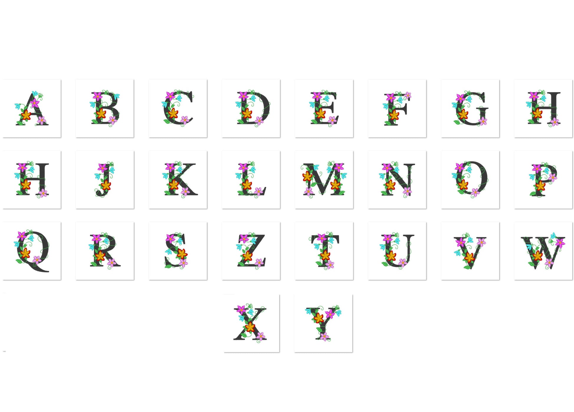 Floral whole alphabet mini small monogram lace swirl flowers block font Font machine embroidery designs monogram