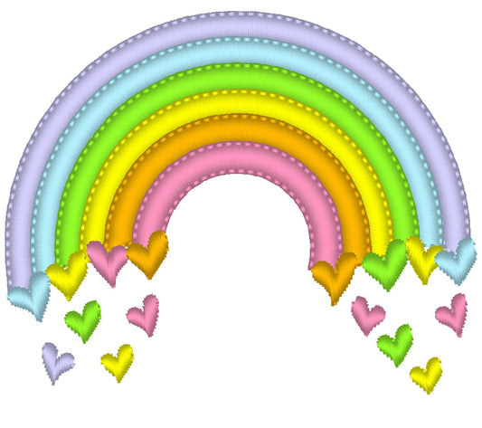Mini Rainbow fill stitch solid stitch rainbow outline light stitch kids machine embroidery designs rainbow falling hearts