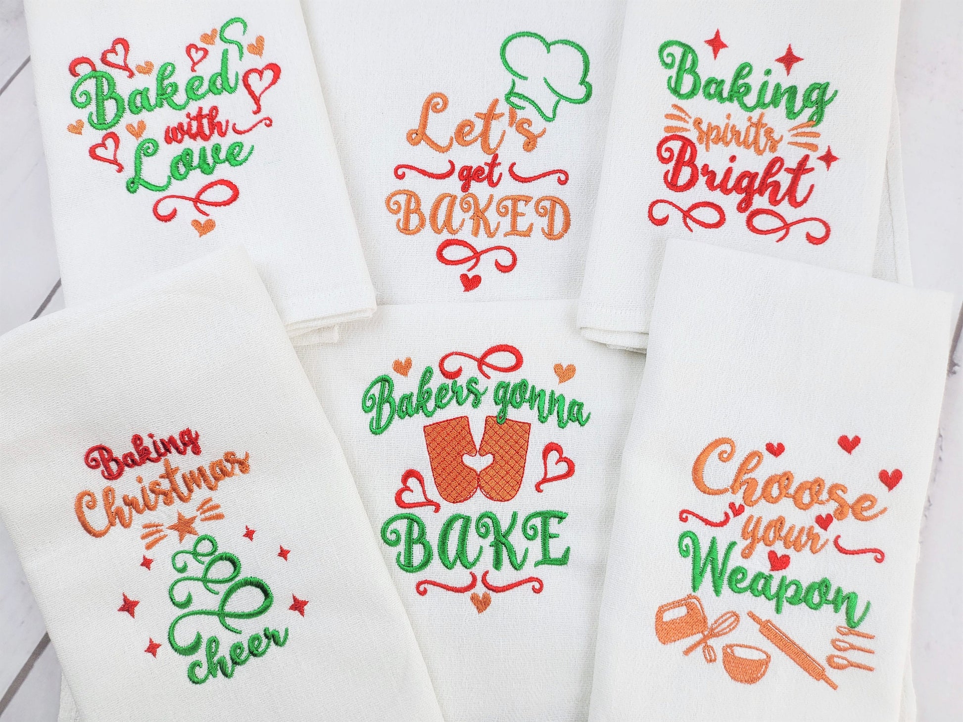 Quick Merry Christmas kitchen baking towel machine embroidery designs SET of 6 designs kitchen dish towel quote saying apron