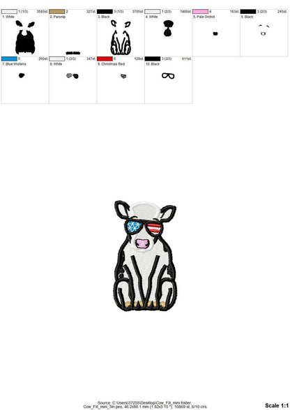 MINI sitting Cow aviator glasses – Sizes 2.5" 3" 3.5" 4" Digital Embroidery File | Artapli