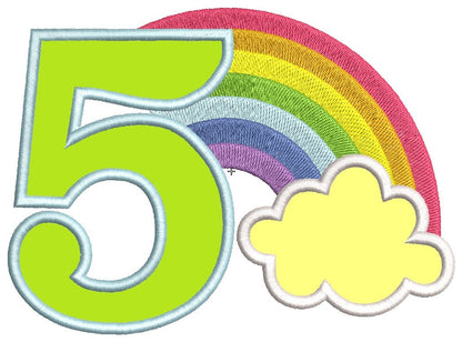 Rainbow in Cloud Birthday Number 5 Five – Sizes 4" 5" 6" 7" 8" 10" Digital Embroidery File | Artapli