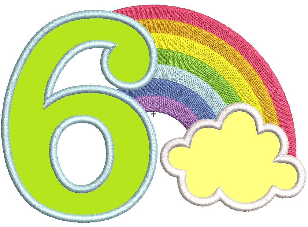 Rainbow in Cloud Birthday Number 6 Six – Sizes 4" 5" 6" 7" 8" 10" Digital Embroidery File | Artapli