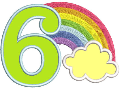 Rainbow in Cloud Birthday Number 6 Six – Sizes 4" 5" 6" 7" 8" 10" Digital Embroidery File | Artapli