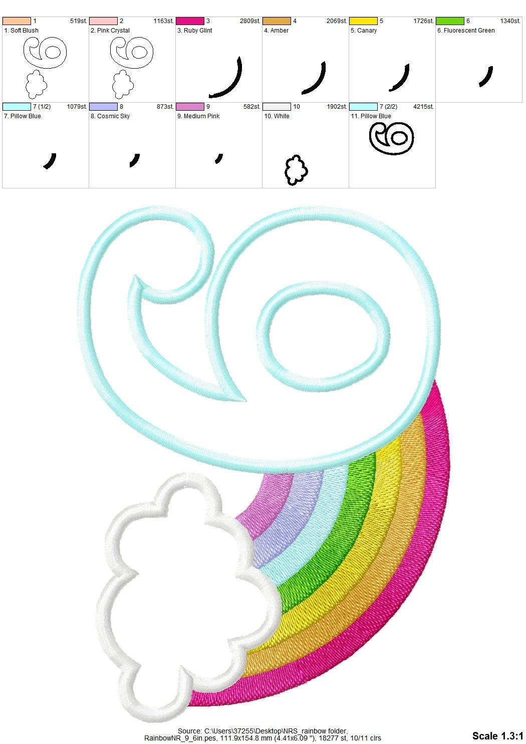 Rainbow Number Nine – Appliqué machine embroidery design by Artapli