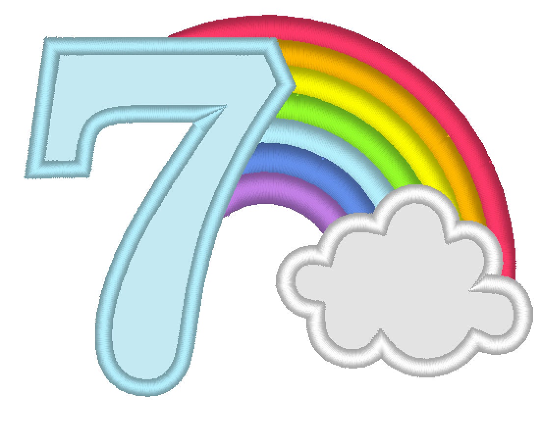 Rainbow Number Seven Applique Embroidery 4" 5" 6" 7" 8" 10" | PES DST JEF | Artapli
