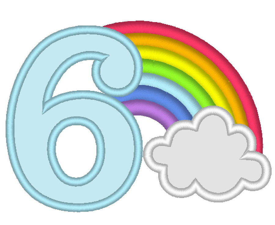 Rainbow in Cloud Birthday Number 6 Six Applique Embroidery 4" 5" 6" 7" 8" 10" | PES DST JEF | Artapli