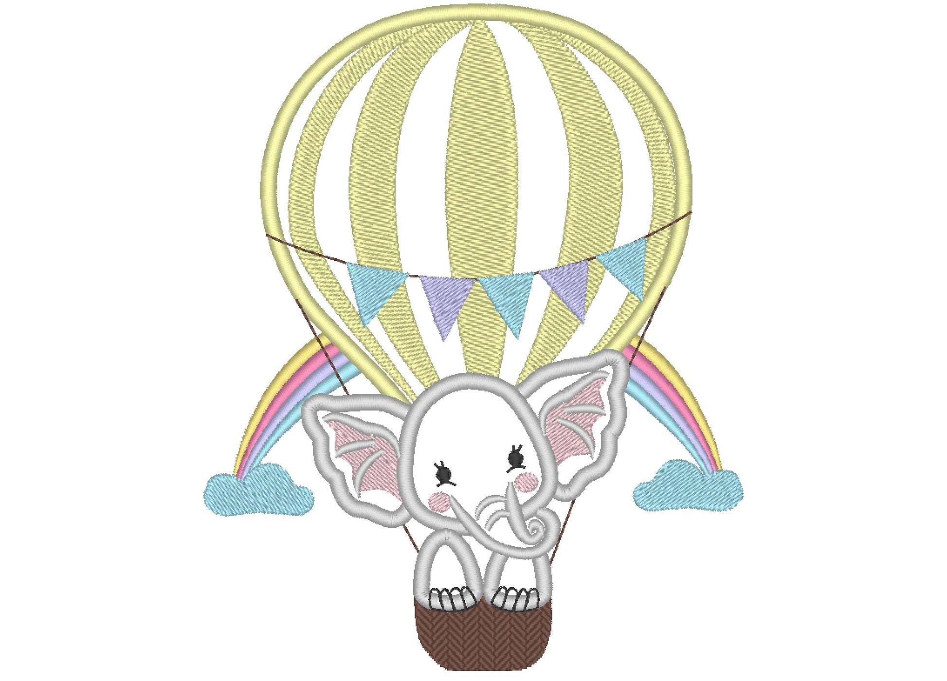 Little Elephant travelling in a hot air Applique Embroidery 6" 7" 8" 5" 10" | PES DST JEF | Artapli