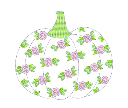 Free edge raggedy Rose Floral Pumpkin machine embroidery applique designs size 4, 5, 6, 8 inches Thanksgiving fall autumn embroidery