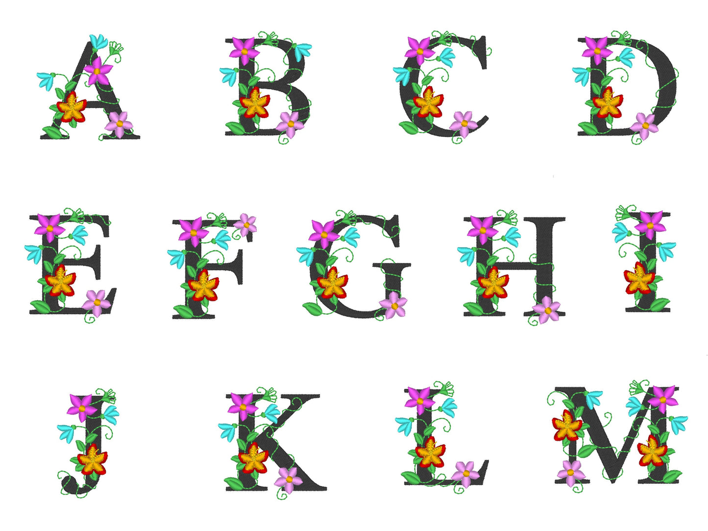 Floral whole alphabet mini small monogram lace swirl flowers block font Font machine embroidery designs monogram