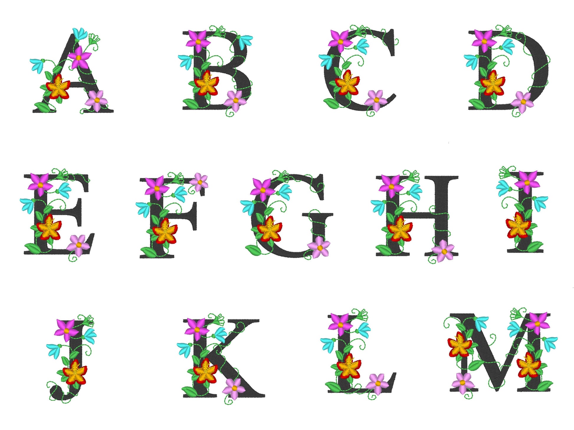 Floral whole alphabet mini small monogram lace swirl flowers block font Font machine embroidery designs monogram