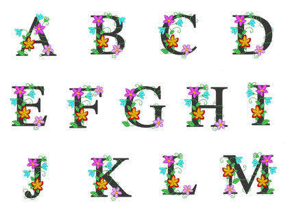 Floral whole alphabet mini small monogram lace swirl flowers block font Font machine embroidery designs monogram