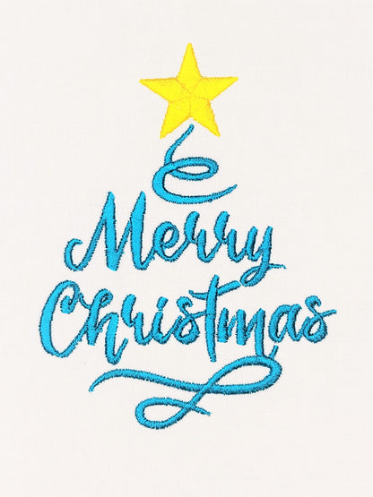 Merry Christmas, Christmas tree curly damask with star sparkle swirl curl saying machine embroidery designs