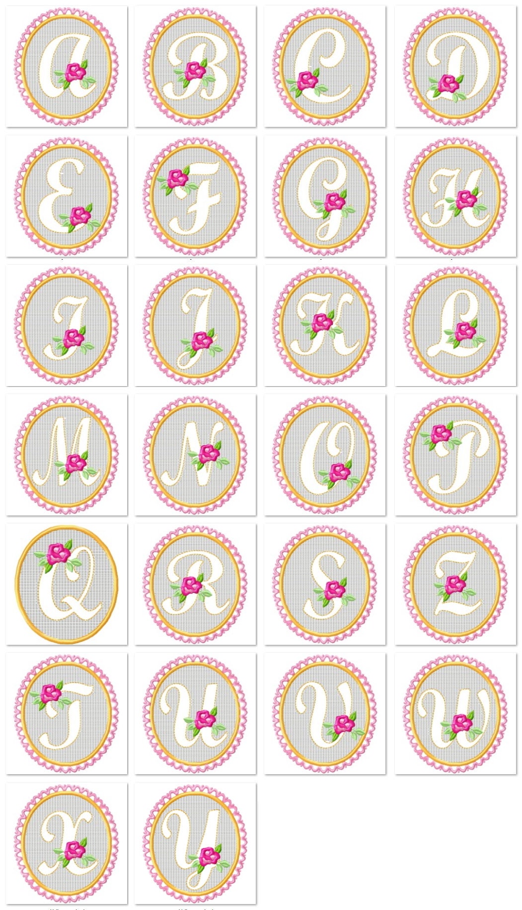 Embossed towel lace monogram A-Z – Sizes 4" BX Digital Font File | Artapli