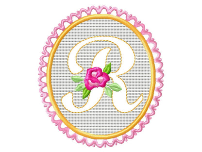 Embossed towel lace  monogram A-Z – Embossed machine embroidery pattern by Artapli