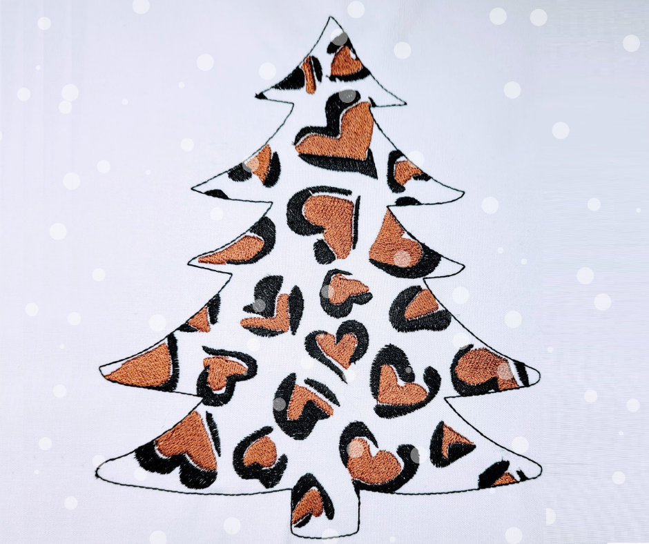 Leopard print Christmas tree Woodland Tree light stitch outline machine embroidery designs