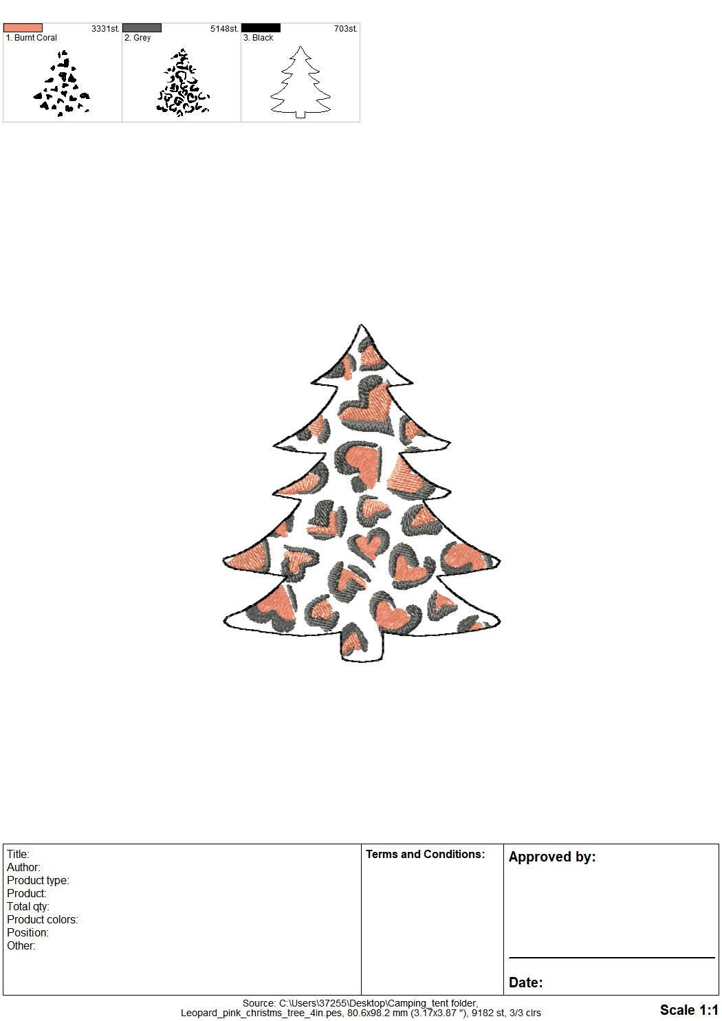 Leopard print Christmas tree Woodland Tree light stitch outline machine embroidery designs