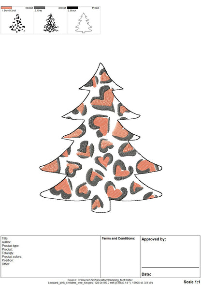 Leopard print Christmas tree Woodland Tree light stitch outline machine embroidery designs