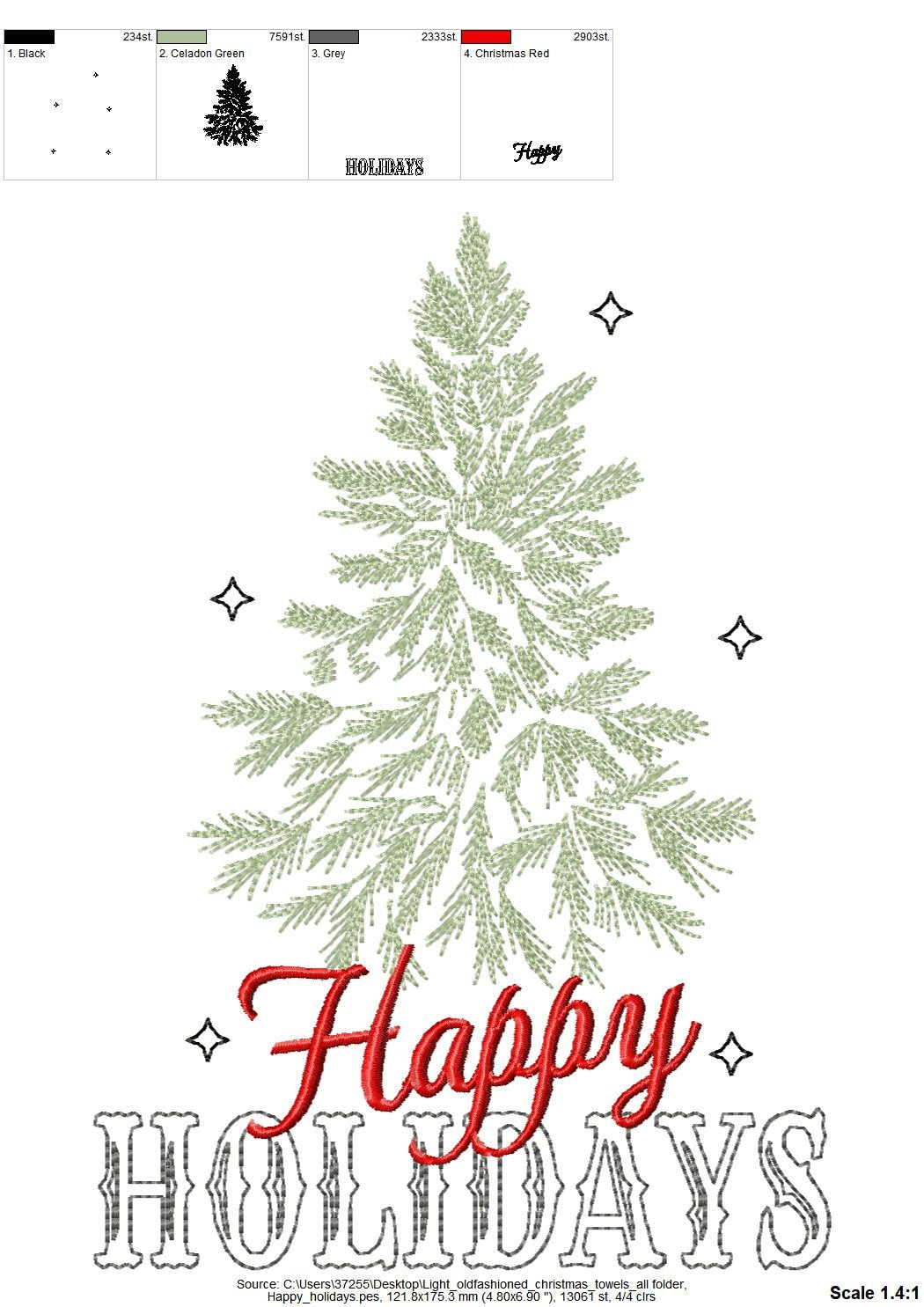 Happy Holidays Light stitch old fashioned classic Christmas Kitchen dish towel quote saying machine embroidery design