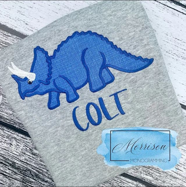 Triceratops Dinosaur Applique – Appliqué machine embroidery design by Artapli