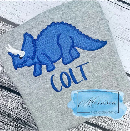 Triceratops Dinosaur Applique – Appliqué machine embroidery design by Artapli